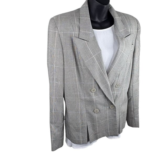 VTG 80s Pinstripe Plaid Double Breasted Classic Blazer Gilmor Gray Women’s 12 - Picture 2 of 15